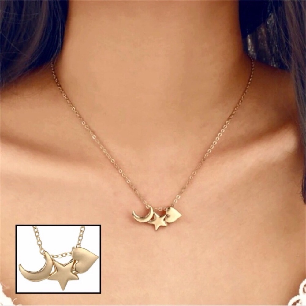 🆕 Celestial Love Star Moon Heart Necklace